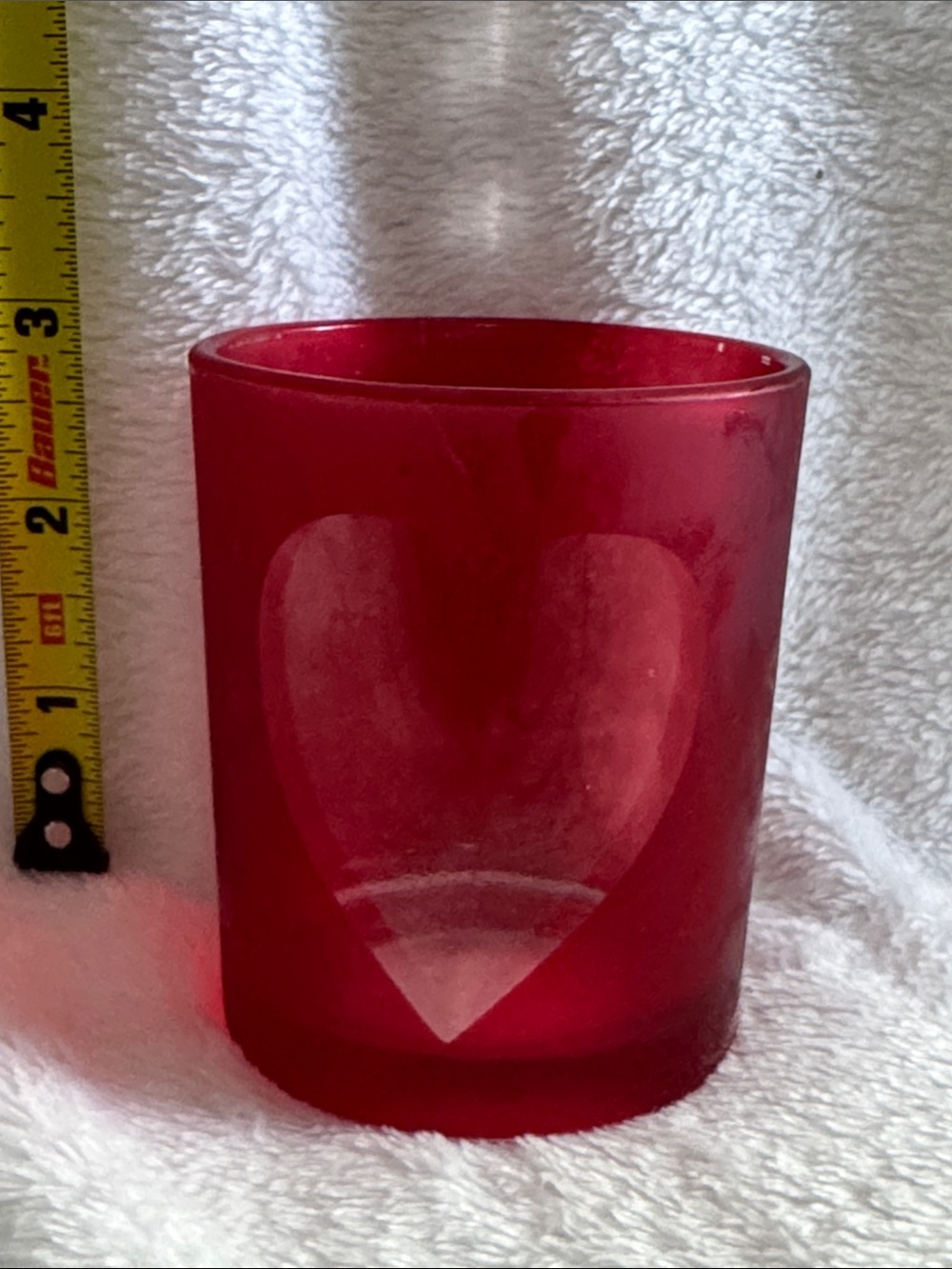 Bauer Red Frosted Glass Heart Votive Holder